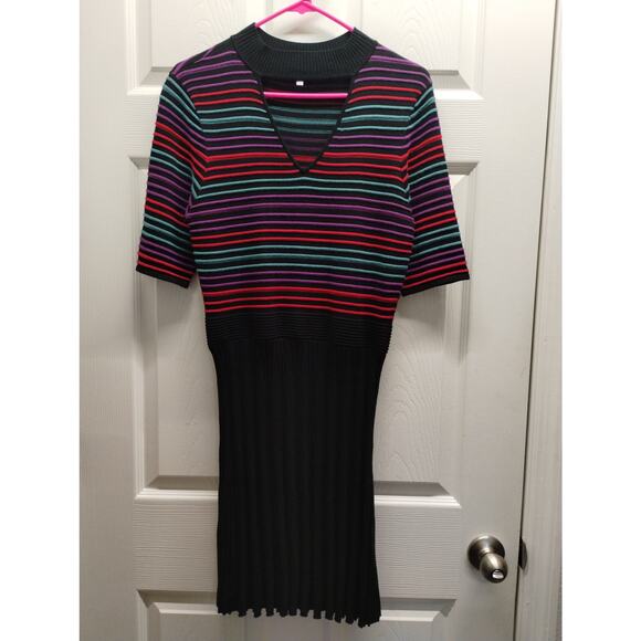 Candie's Size Medium Gigi Skater Multicolor Striped Textured Sweater Dress - Picture 1 of 5